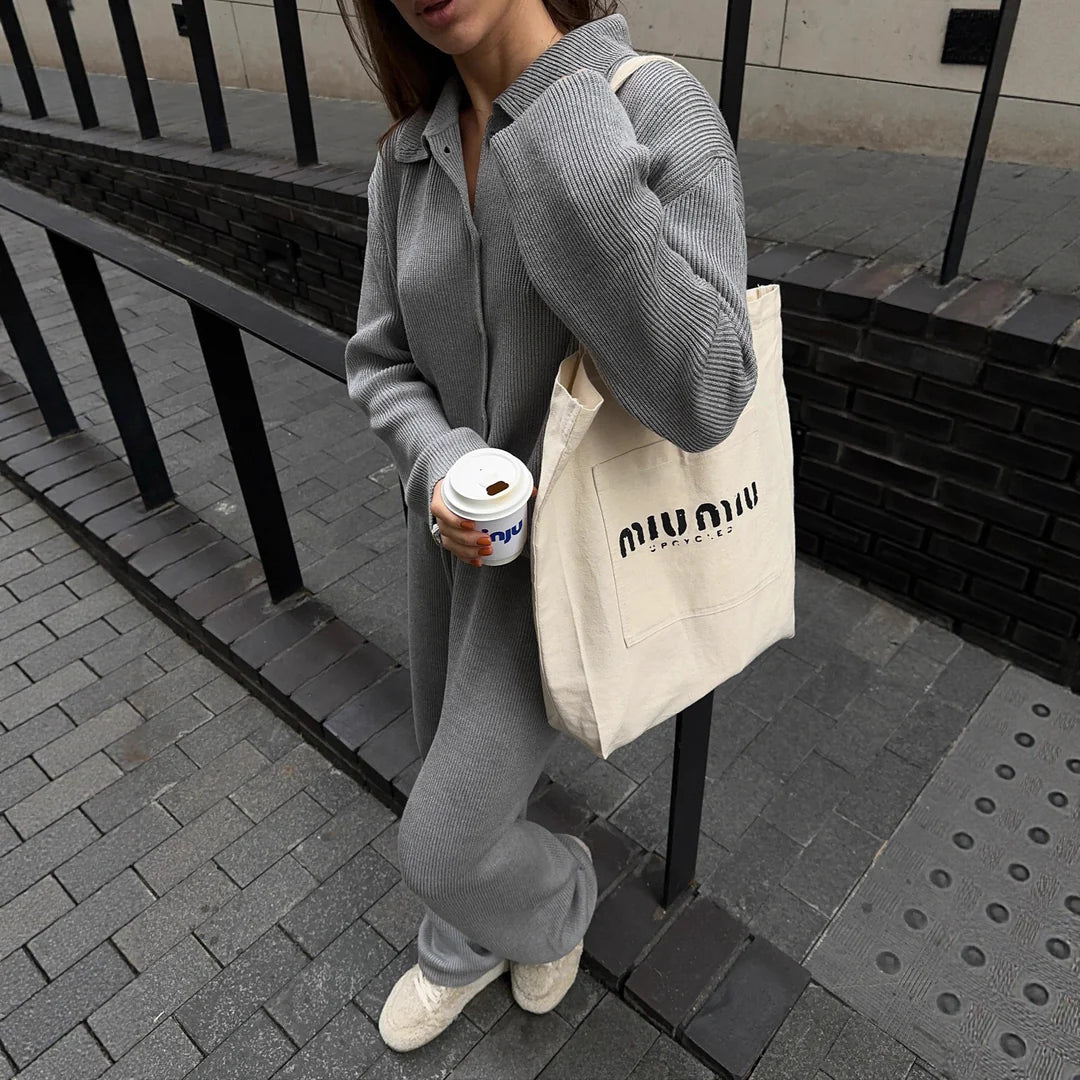 Isla | Relaxed Knit Set with Modern Collar