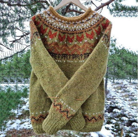 Freyja – Women's Green Vintage Icelandic Knit Sweater