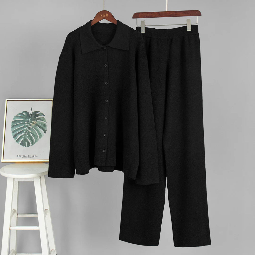 Coco | Cotton Knit Set with Button-Up Blouse