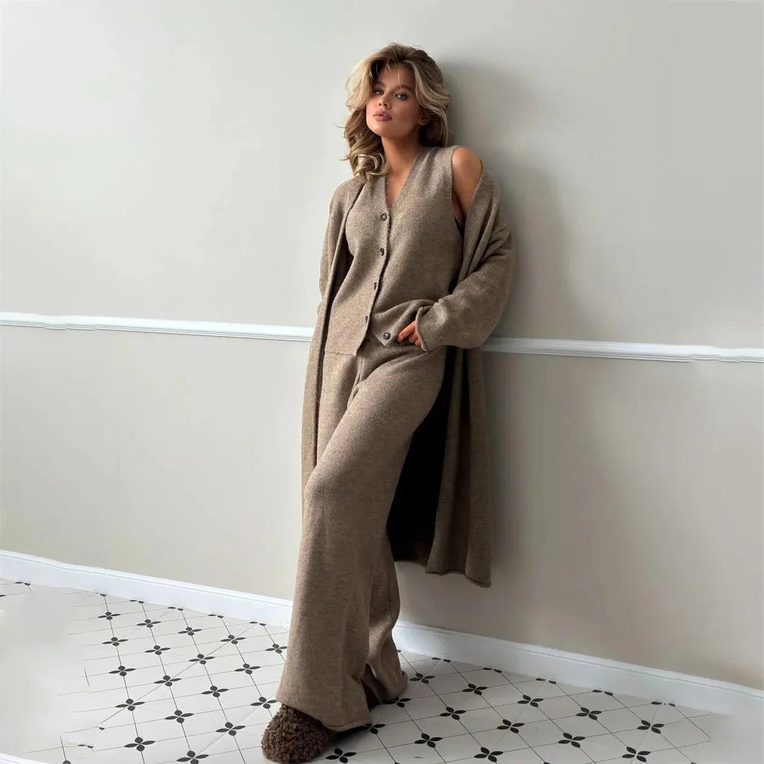 Freya | Elegant Cardigan Set with Wide Leg Pants