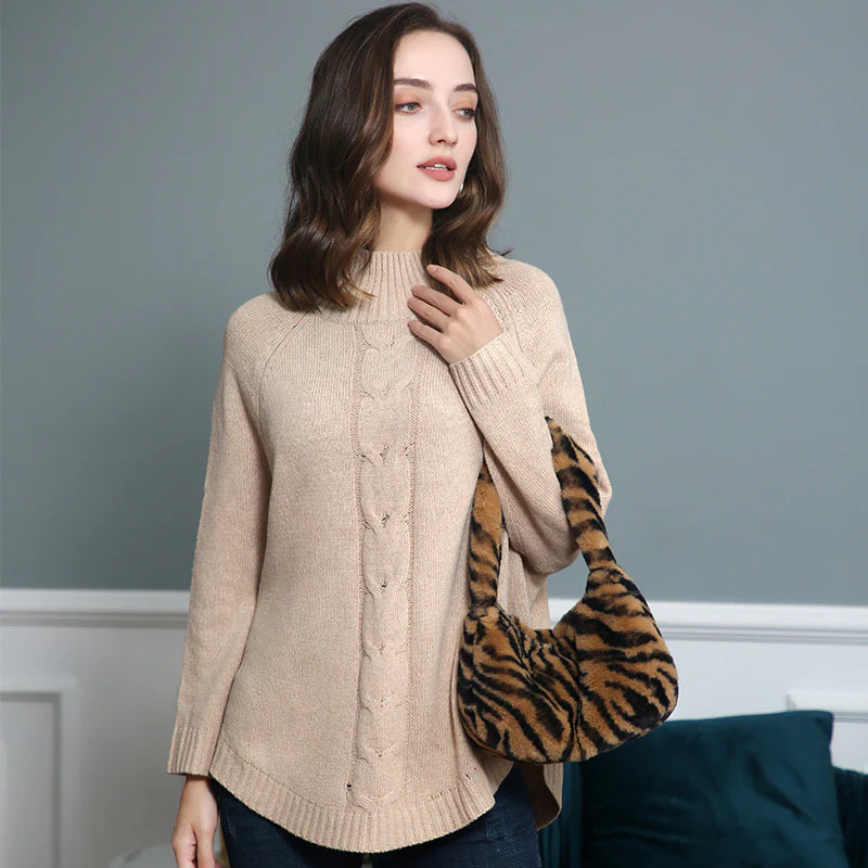Cordelia – Women's Yellow High-Neck Cable Knit Jumper