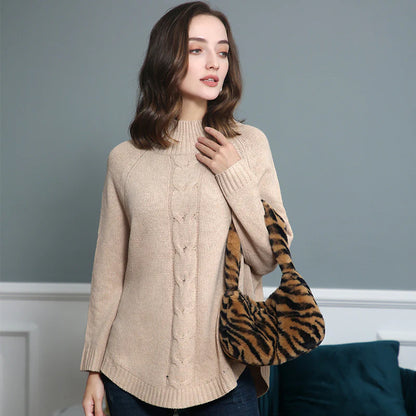 Cordelia – Women's Yellow High-Neck Cable Knit Jumper