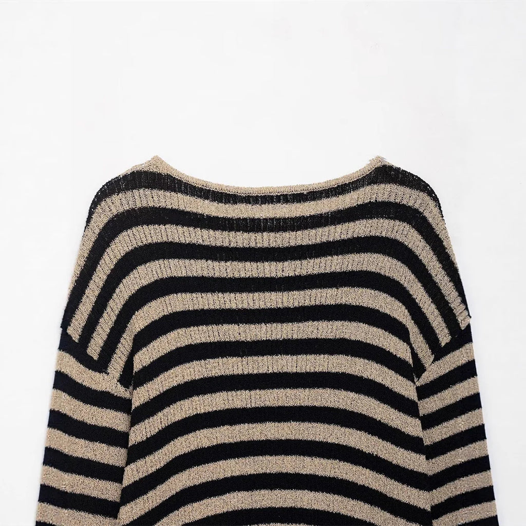 Fern | Relaxed Striped Knit Sweater with 3/4 Sleeves