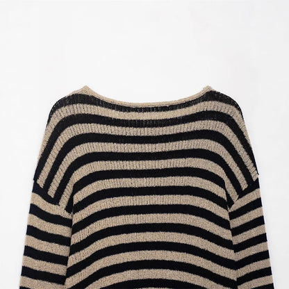 Fern | Relaxed Striped Knit Sweater with 3/4 Sleeves