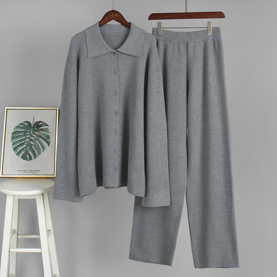 Coco | Cotton Knit Set with Button-Up Blouse
