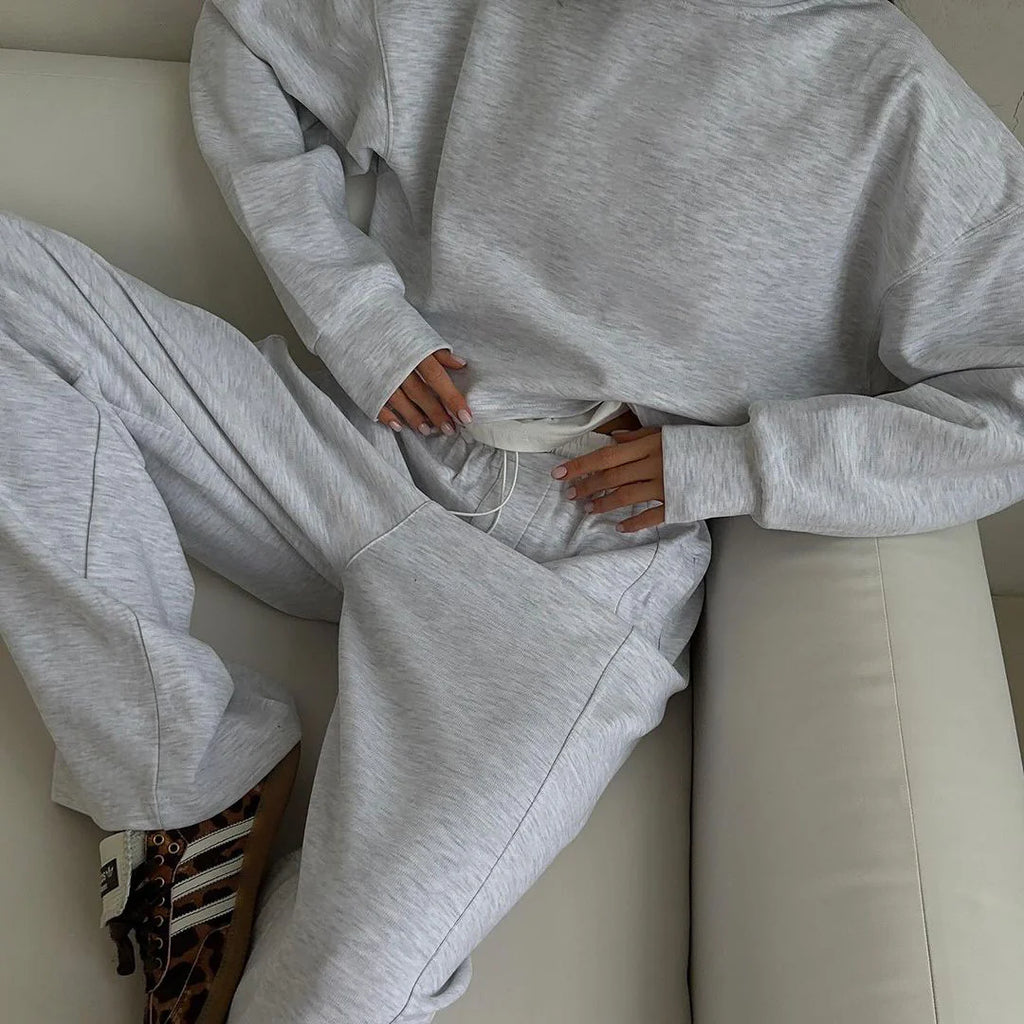 Sienna | Comfy Cropped Sweatshirt Set with Wide Pants
