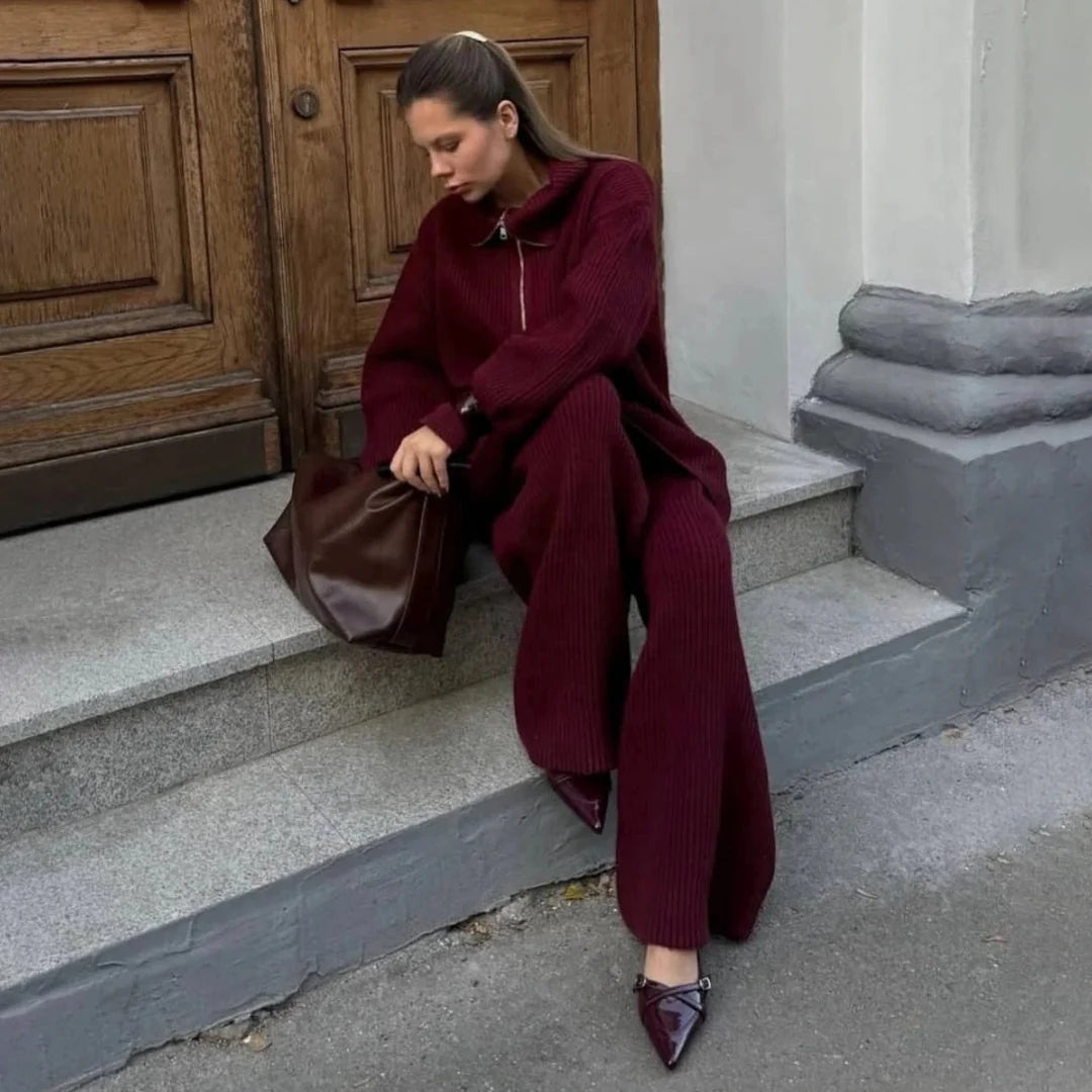 Odette | Knit Set with High Collar & Zip Detail