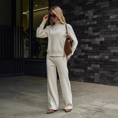 Simone | Elegant Cotton Knit Set with High Collar