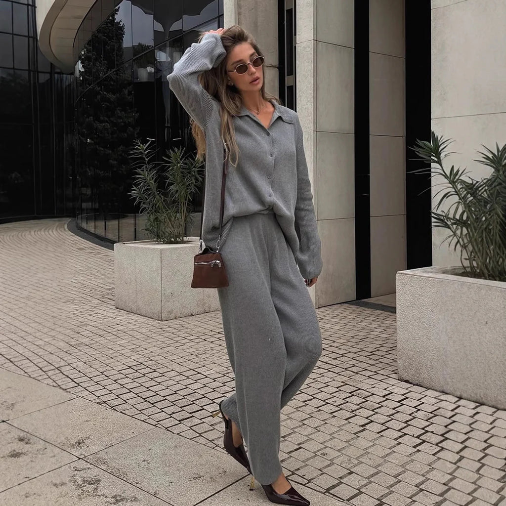 Coco | Cotton Knit Set with Button-Up Blouse