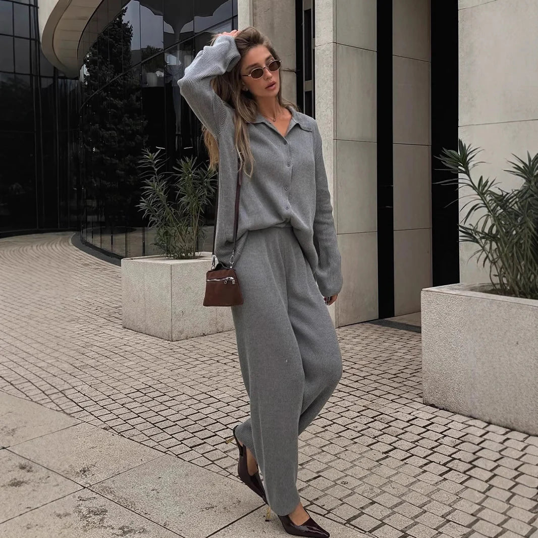 Coco | Cotton Knit Set with Button-Up Blouse