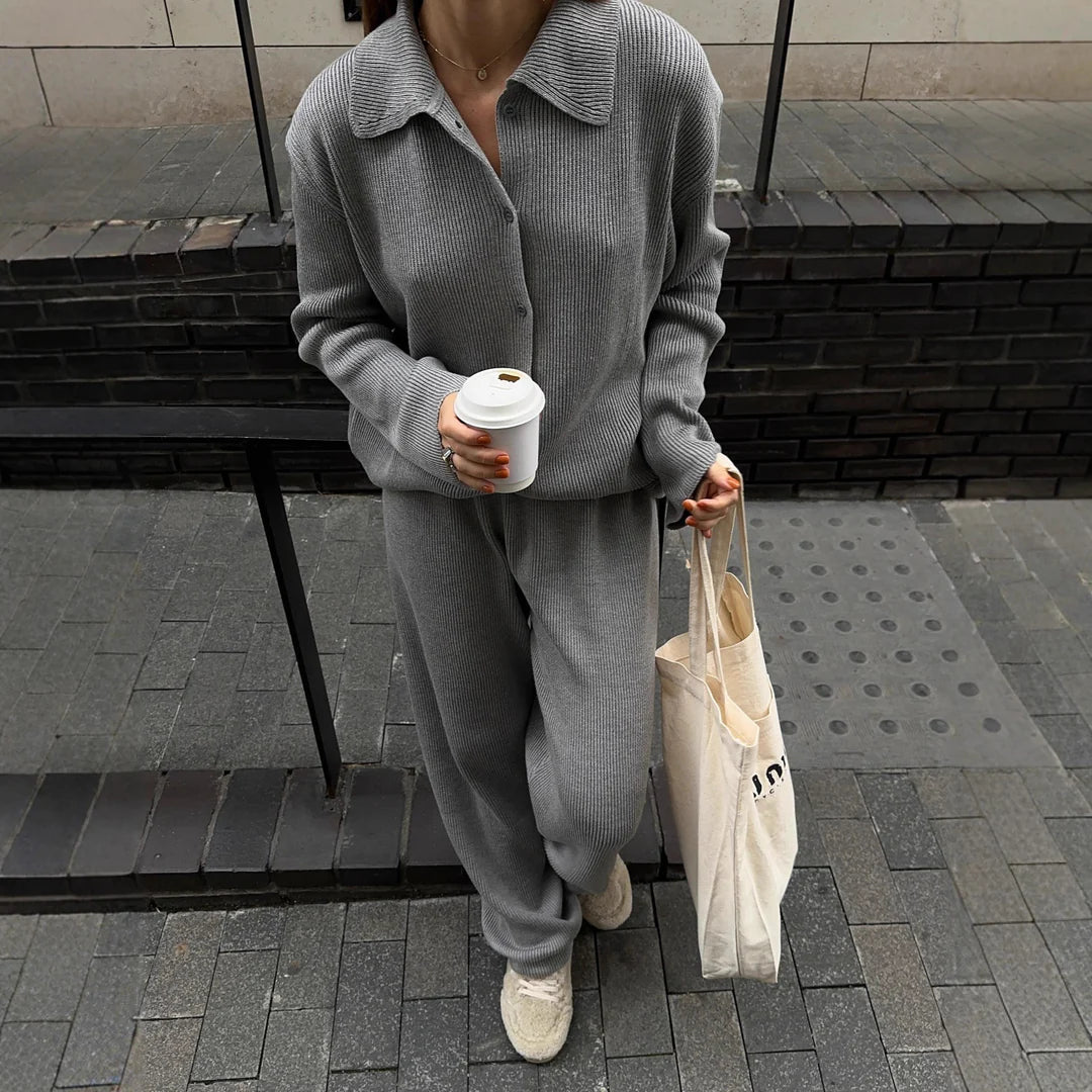 Isla | Relaxed Knit Set with Modern Collar
