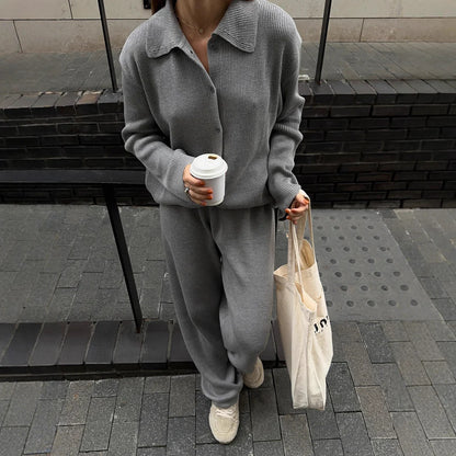 Isla | Relaxed Knit Set with Modern Collar