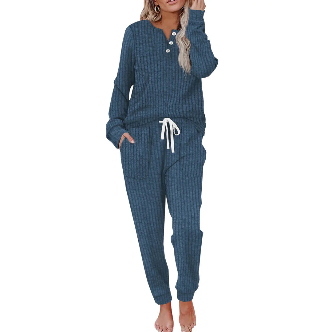 Ivy | Striped Loungewear Set with Long-Sleeve Top & Wide Pants