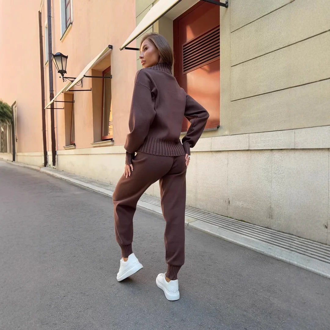 Clara | Elegant Ribbed Knit Set with Mock Neck
