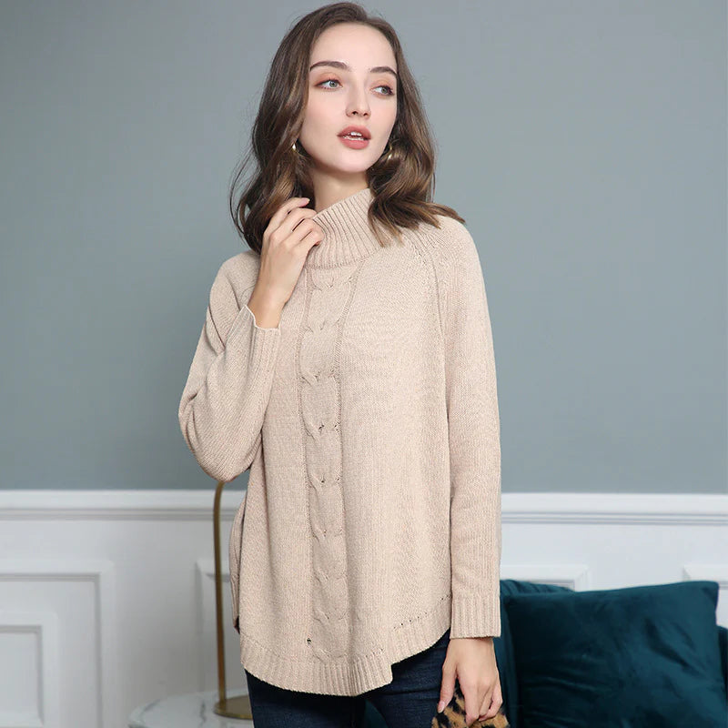 Cordelia – Women's Yellow High-Neck Cable Knit Jumper