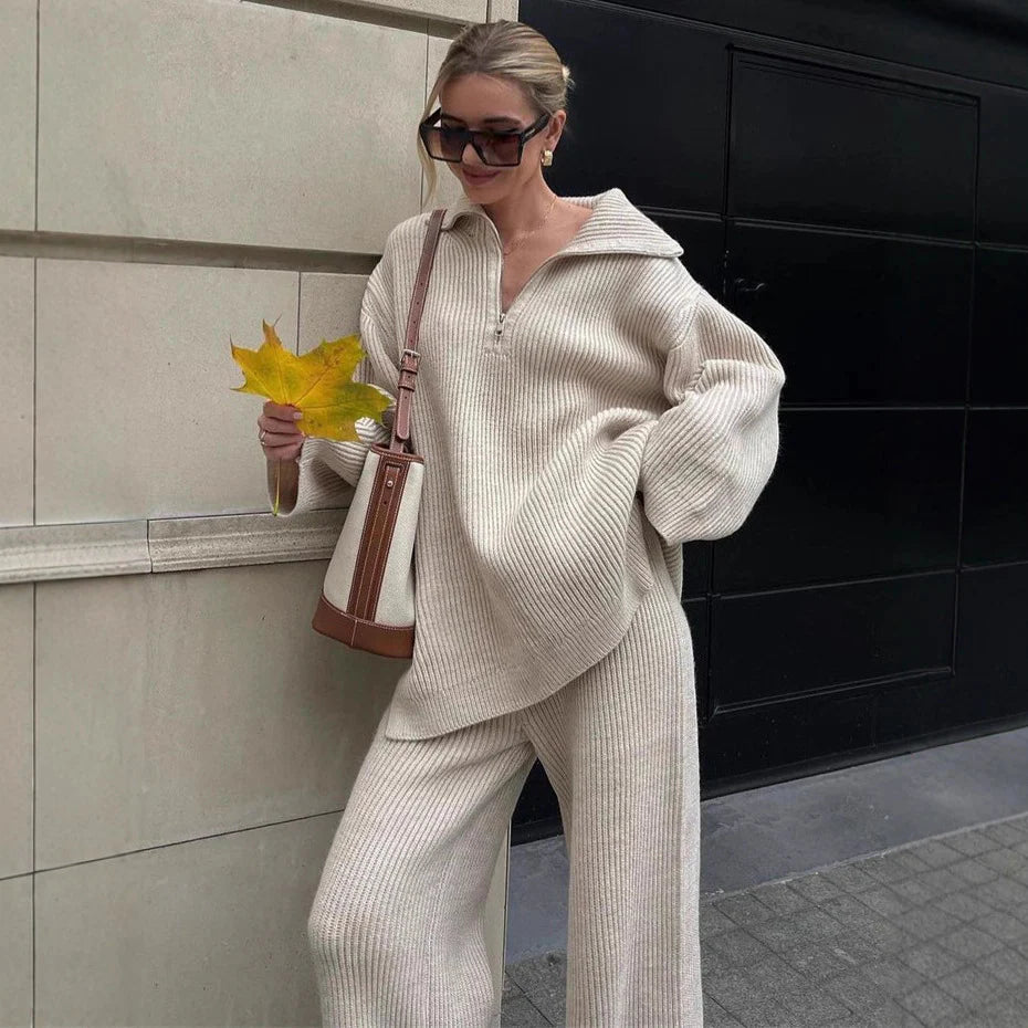Odette | Knit Set with High Collar & Zip Detail