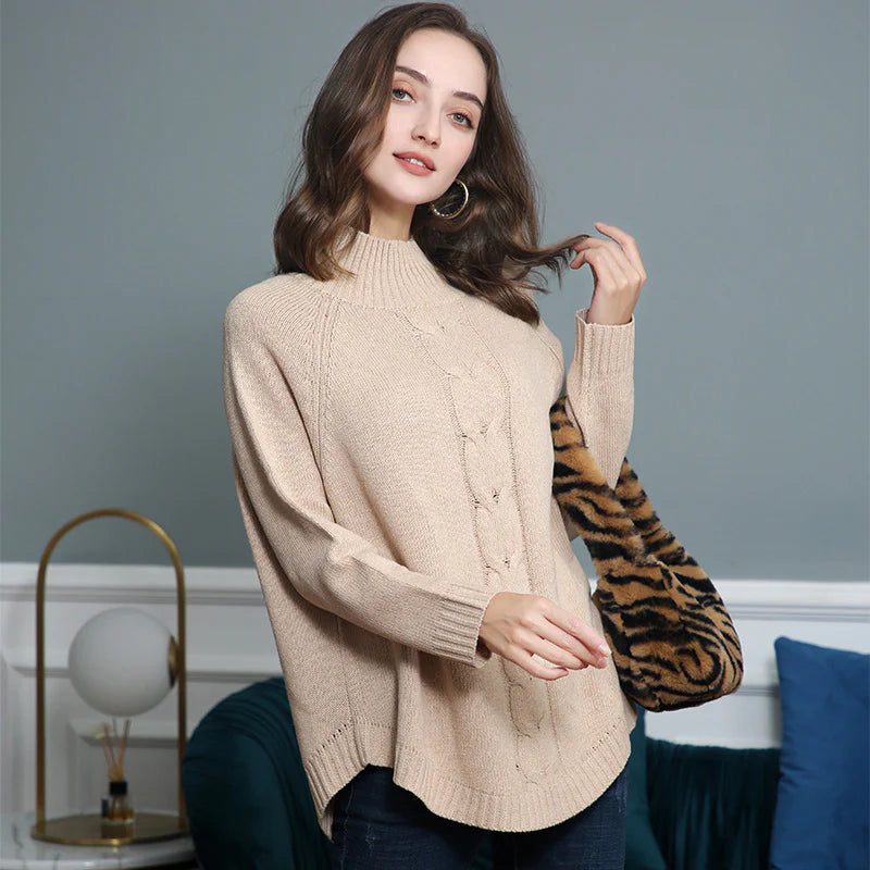 Cordelia – Women's Yellow High-Neck Cable Knit Jumper