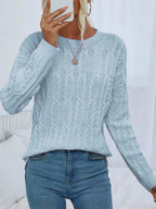 Odile – Women's Sky Blue Round Neck Cable Knit Jumper