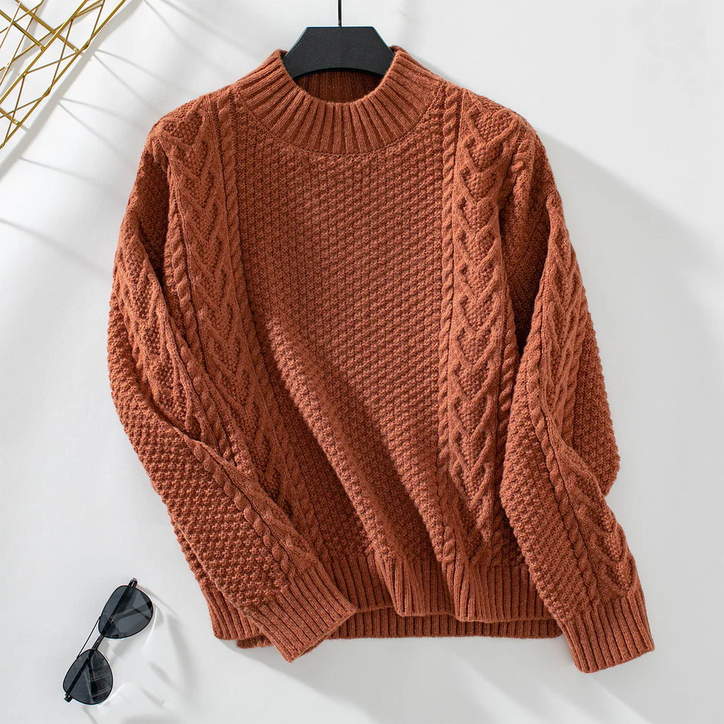 Margot – Women's Rust Red High-Neck Cable Knit Jumper
