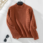 Margot – Women's Rust Red High-Neck Cable Knit Jumper