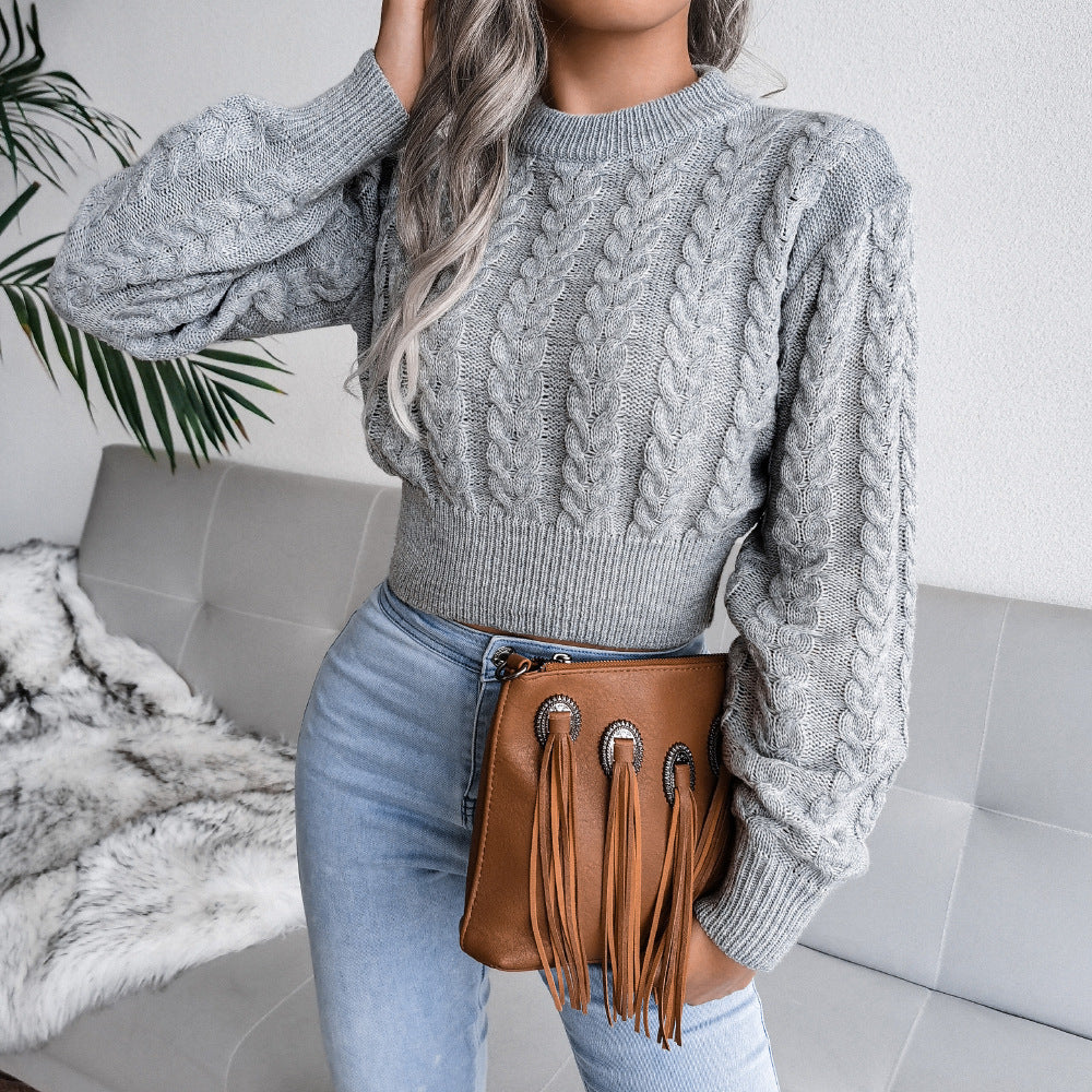 Fern – Women's Grey Fitted Cable Knit Jumper