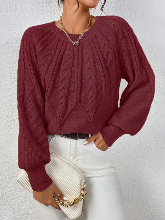 Wilhelmina – Women's Khaki Wide-Sleeve Cable Knit Jumper