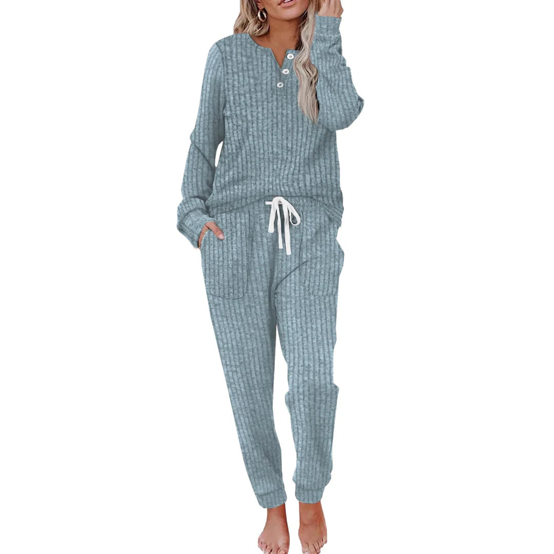 Ivy | Striped Loungewear Set with Long-Sleeve Top & Wide Pants