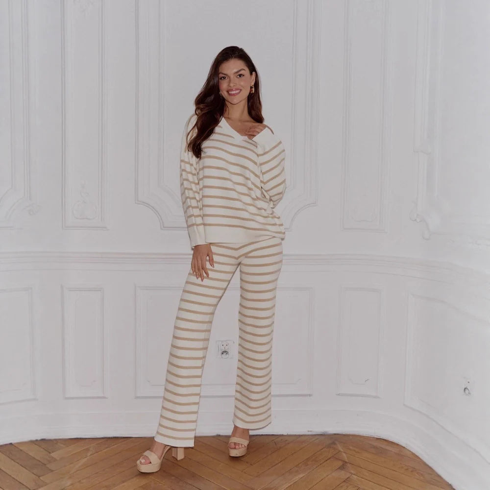 Piper | Casual Striped Knit Set with V-Neck