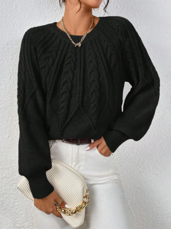 Wilhelmina – Women's Khaki Wide-Sleeve Cable Knit Jumper