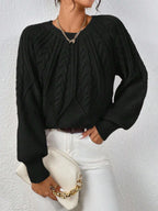Wilhelmina – Women's Khaki Wide-Sleeve Cable Knit Jumper