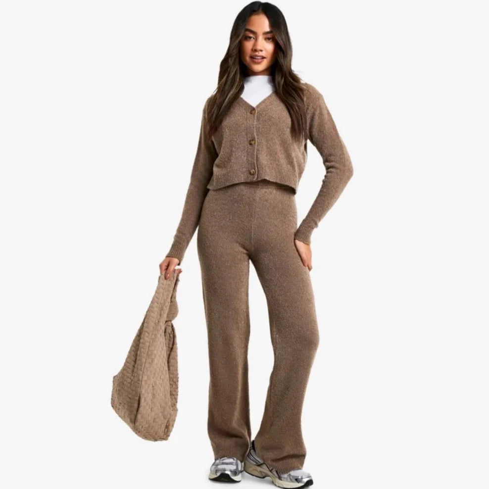 Talia | Chic Cardigan Set with Wide Leg Pants
