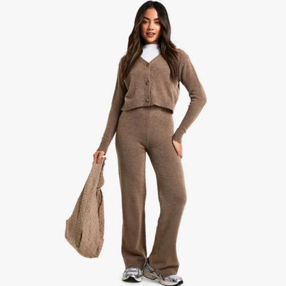 Talia | Chic Cardigan Set with Wide Leg Pants