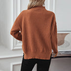 Margot – Women's Rust Red High-Neck Cable Knit Jumper