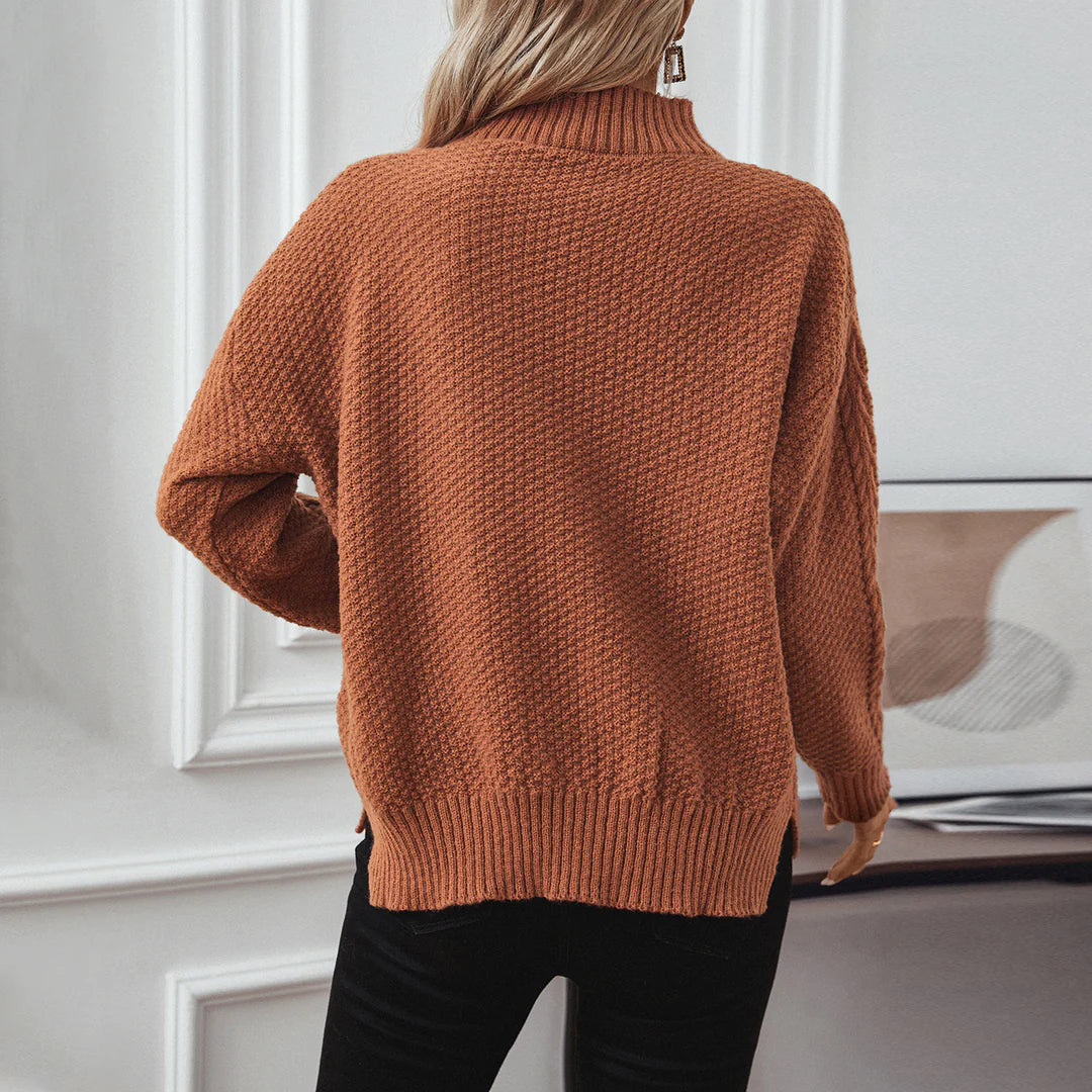Margot – Women's Rust Red High-Neck Cable Knit Jumper