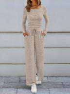 Willow | Chic Loungewear Set with Button Top & Wide Pants