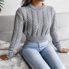Fern – Women's Grey Fitted Cable Knit Jumper