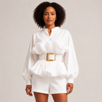 Margot | Peplum Blouse with Voluminous Sleeves