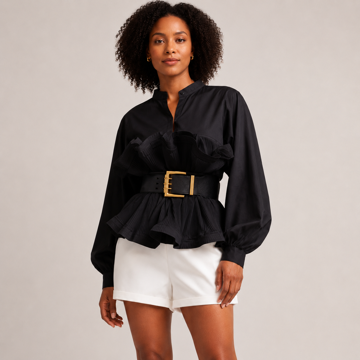 Margot | Peplum Blouse with Voluminous Sleeves