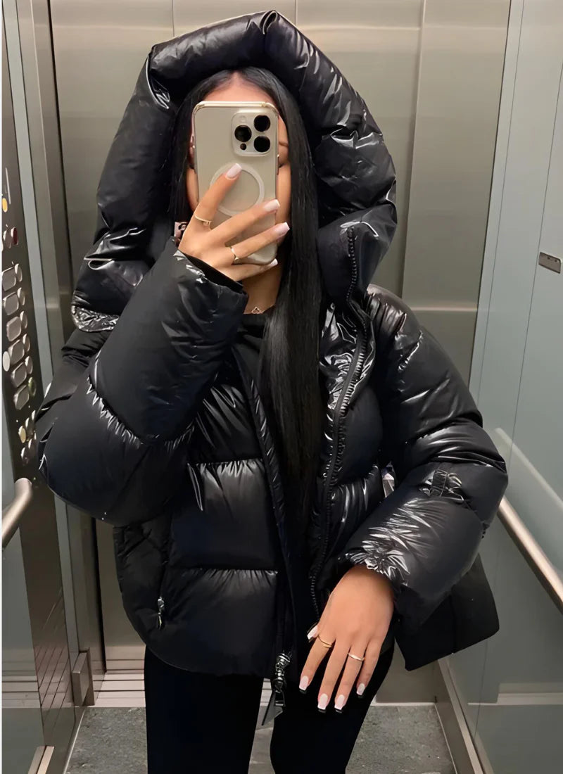 Delphine – Women's Blue Shiny Puffer Jacket