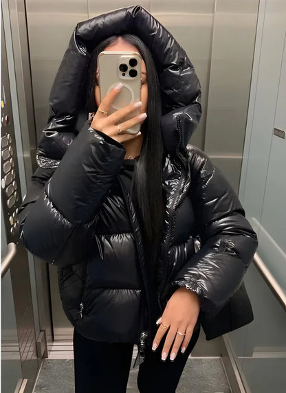 Delphine – Women's Blue Shiny Puffer Jacket