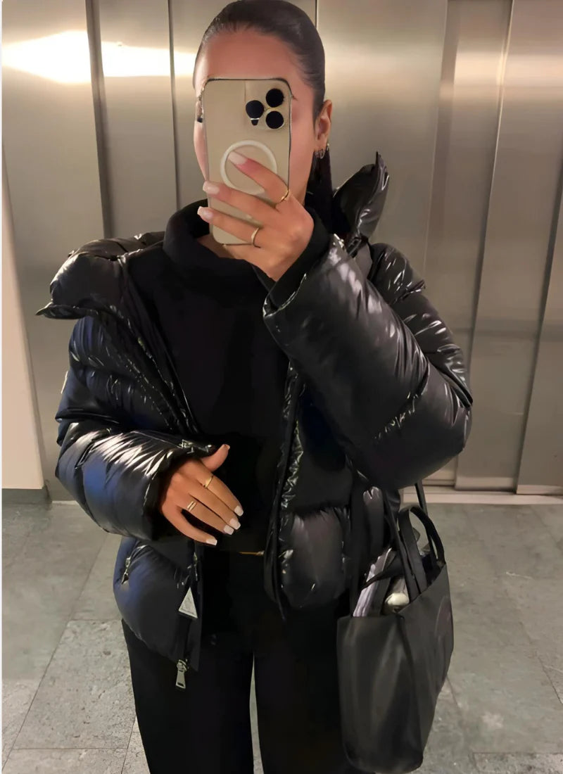 Delphine – Women's Blue Shiny Puffer Jacket