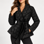 Genevieve | Women's Diamond-Quilted Puffer Jacket with Tie Belt, Defined Waist & Relaxed Winter Fit