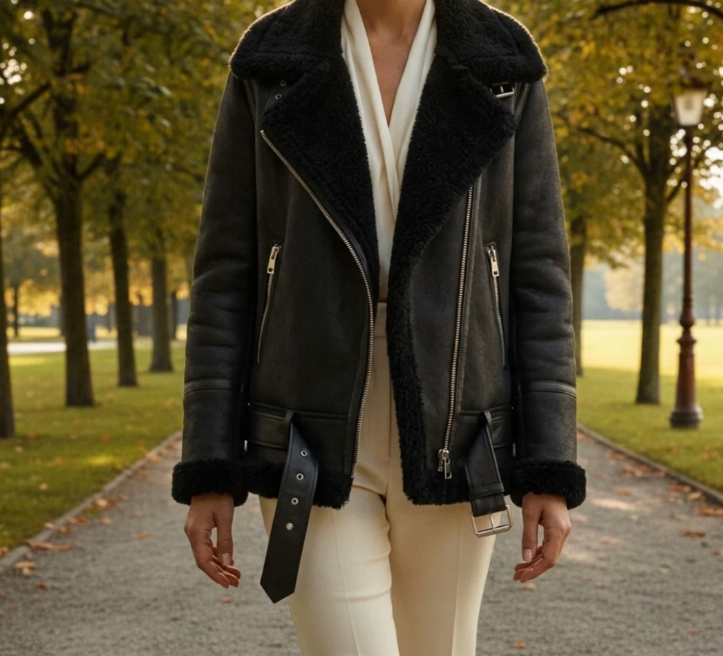 Marielle | Sophisticated Sherpa Jacket for Women with Suede-Effect Outer