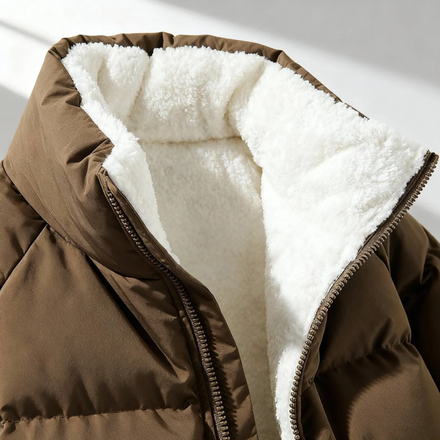 Amelie | Women's Fleece-Lined Hooded Puffer Jacket – Quilted Zip-Up Winter Coat with Fitted Silhouette