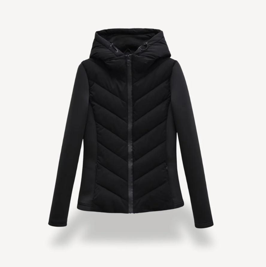 Camille | Women's Chevron Quilted Hooded Jacket – Lightweight Fitted Zip-Up Puffer Coat