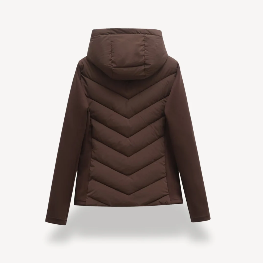 Camille | Women's Chevron Quilted Hooded Jacket – Lightweight Fitted Zip-Up Puffer Coat