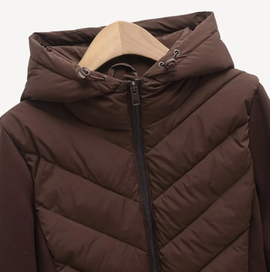 Camille | Women's Chevron Quilted Hooded Jacket – Lightweight Fitted Zip-Up Puffer Coat