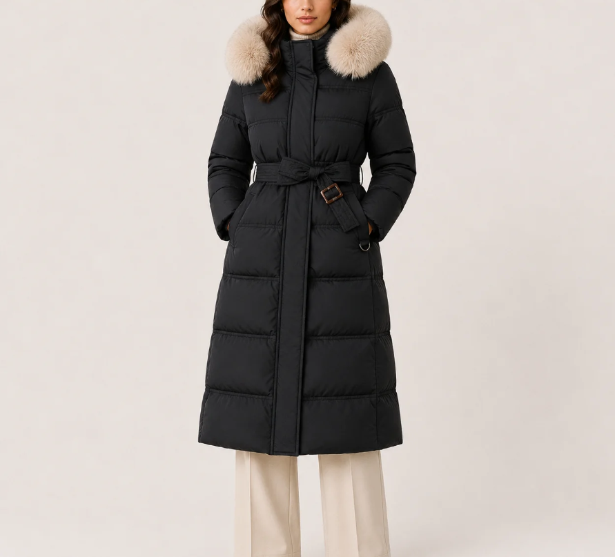 Estelle | Women's Water-Resistant Fur-Trimmed Hooded Puffer Parka – Relaxed Longline Winter Coat