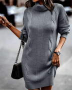 Margaux – Women's Blue Cable Knit Turtleneck Jumper Dress