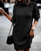 Margaux – Women's Blue Cable Knit Turtleneck Jumper Dress